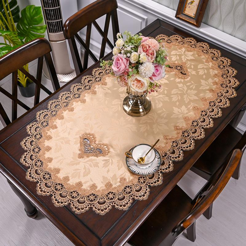 European Oval Living Room Table Mat Tea Table Dining Table Cloth Lace Edge Fabric Heat-resistant and Dustproof Tablecloth