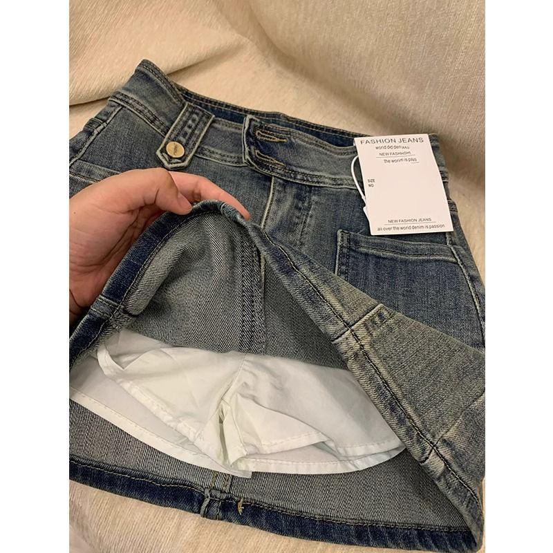 Women's Retro High Waist A-line Denim Skirt - Slimming, Hip-Hugging, Elastic Fit for Spring/Summer 2026
