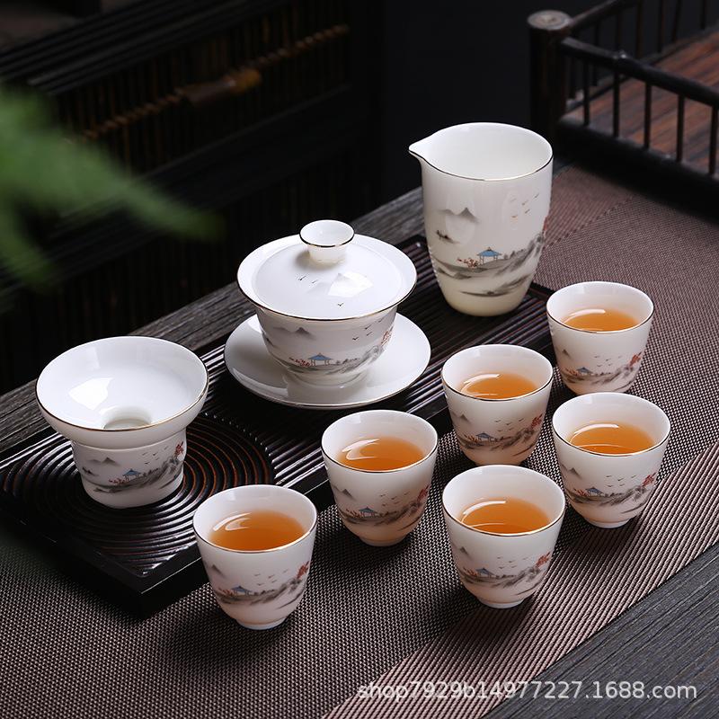 Dehua Yangzhi Jade White Porcelain Tea Set Kung Fu Tea Cup Business Event High-end Gift Box Set CustomizableLOGO