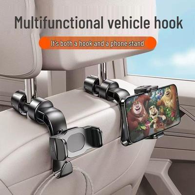 Adjustable Car Rear Seat Headrest Phone & Tablet Holder with Hidden Hook