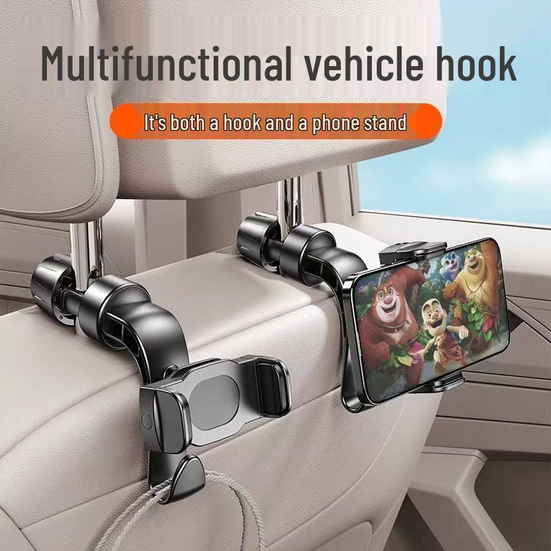 Adjustable Car Rear Seat Headrest Phone & Tablet Holder with Hidden Hook