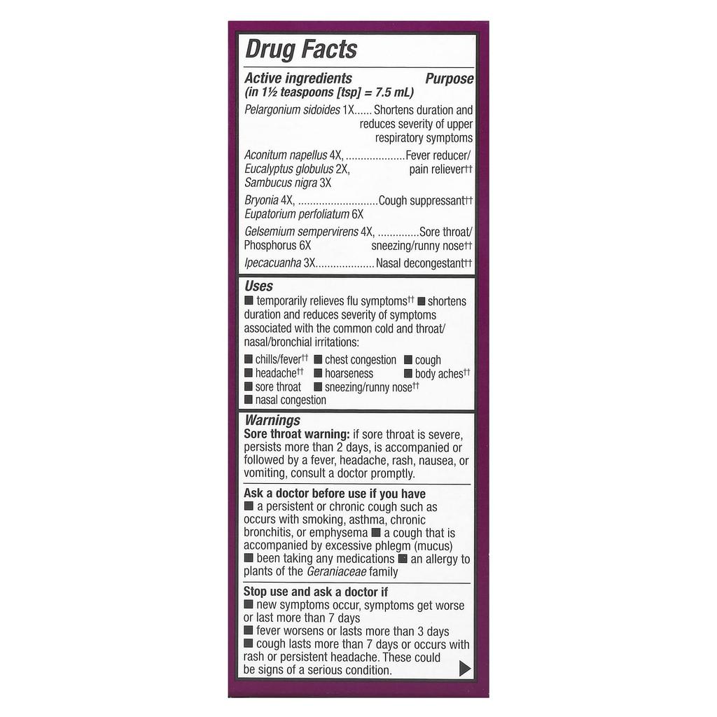 Nature'S Way, Cold + Flu Relief Syrup, Elderberry, Umcka®, Ages 6+, Berry, 120 Ml (4 Fl Oz)
