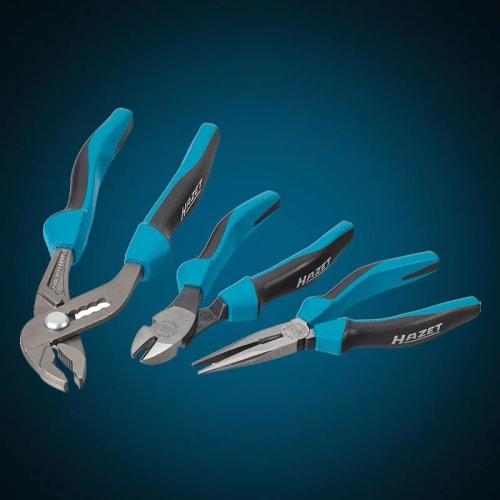 HAZET 1859SPC/3 3-Piece Pliers Set: Includes Nippers, Needle-Nose Pliers, Crimping Tool, Electrician's Pliers, Wiring Tools, and Wire Stripper. Chrome