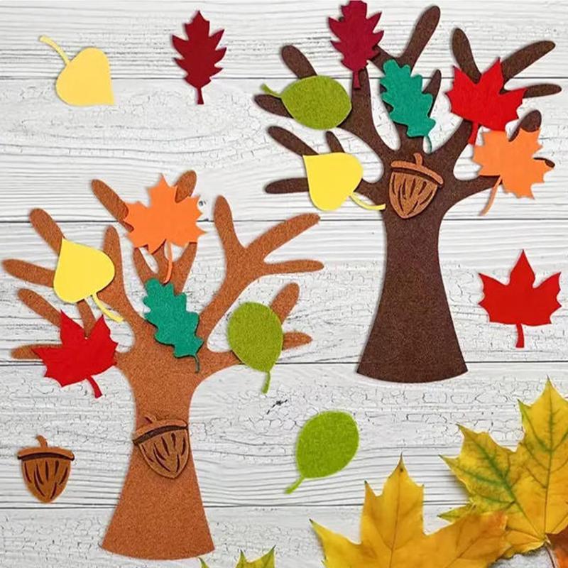 96pcs Kit Thanksgiving Felt Tree DIY Craft Fall Tree Decorations Christmas Party School Activity Education Toy Wall Hanging Gift