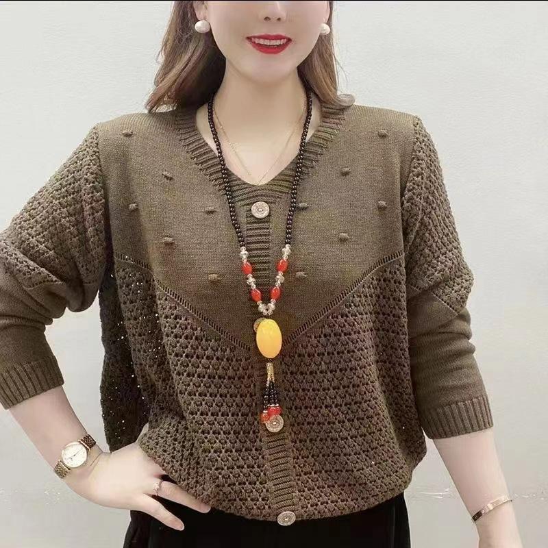 

Корейский свитер женский свободный с V-образным вырезом с длинным рукавом топы женские вязаные базовые футболки верхняя одежда для женщин среднего возраста пуловеры S кофейный