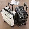 Durable Leather Carry-on Trolley Suitcase with Combination Lock for Students and Men