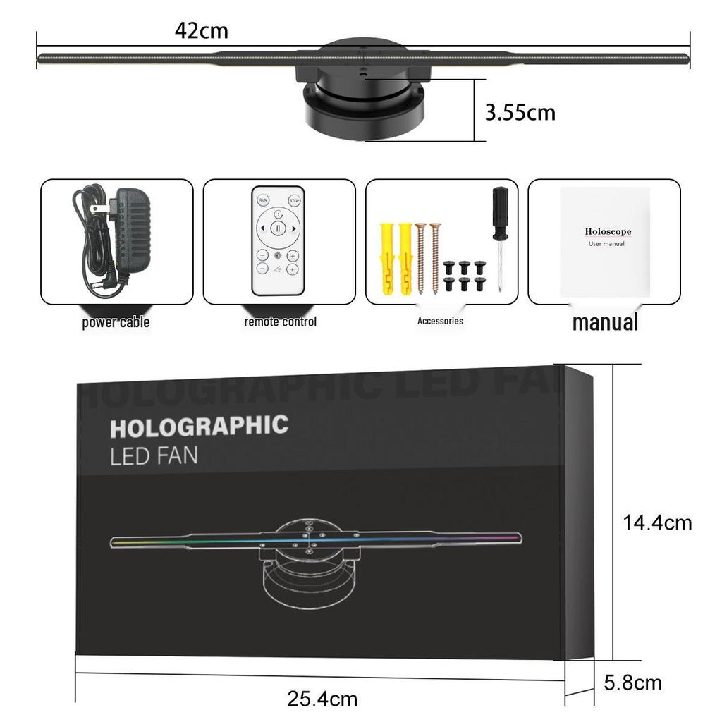 42CM 3D Holographic LED Fan Projector: Wall-Mounted Rotating Display for Aerial Advertising