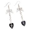 Gothic Charm Stainless Steel Silver Color Bowknot Relief Cross Red Glazed Heart-shaped Pendant Dangle Earrings for Women Jewelry