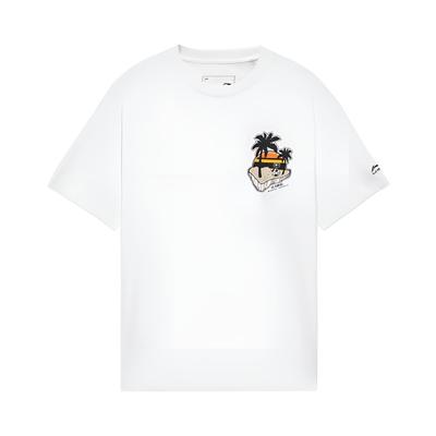 Li-Ning SS22 Spor Trend Serisi Sezonluk Element Baskılı Bol Yuvarlak Yaka Tişört Unisex Üstler Beyaz AHSS327-1