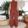 Women's Plus Size Solid Color Summer Casual Fashion Sleeveless Loose And Comfortable Wide Leg Jumpsuit