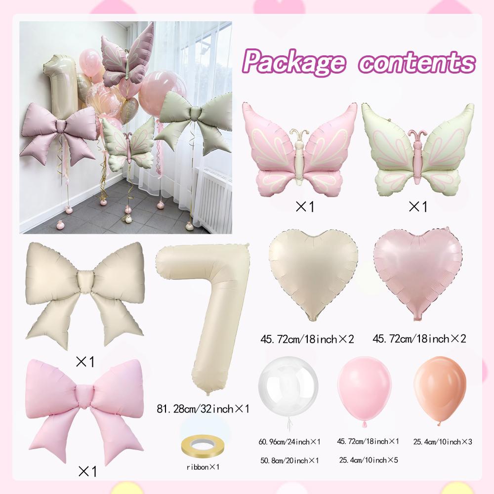 32 Inch Milk White Digital Balloon 0-9 Butterfly and Bow Shaped Balloon for Birthday Party and Anniversary Decoration