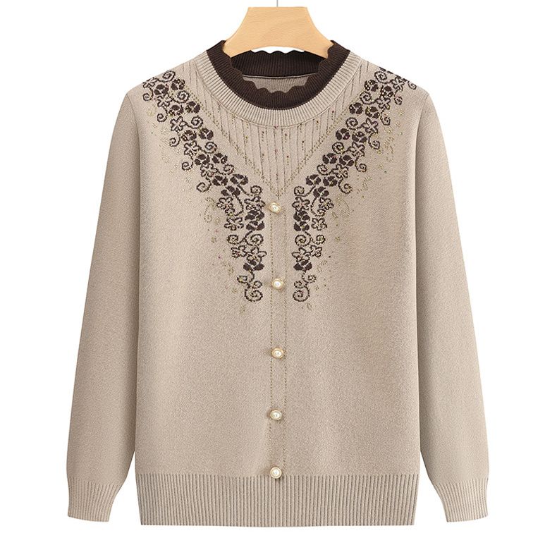 

Women s Round Neck Printed Sweater Autumn Winter Rhinestone Plus Size Pullover Knitwear Loose Knit Top L верблюд