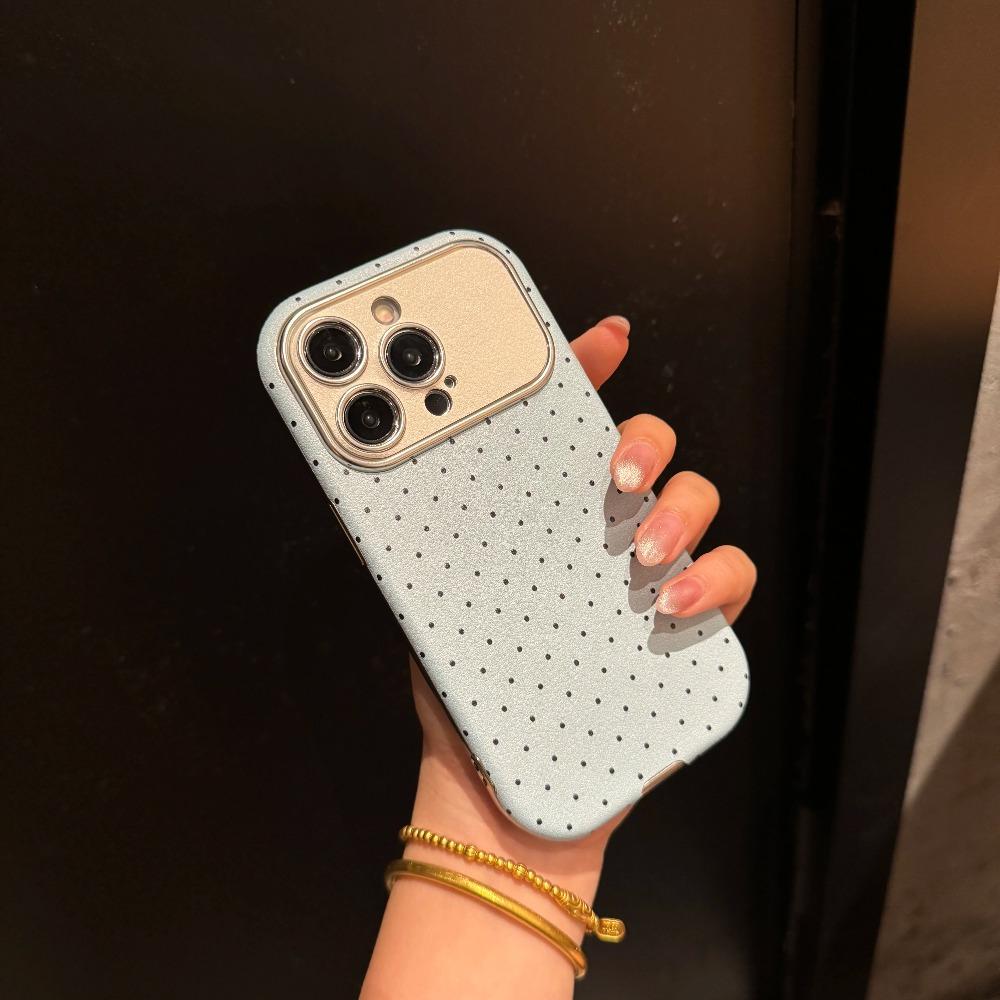 Korea Full Screen Blue Polka Dots Phone Case For 17 Air 17 16 15 14 13 12 11 Pro Max Pro Plus 17 Luxury Back Cover