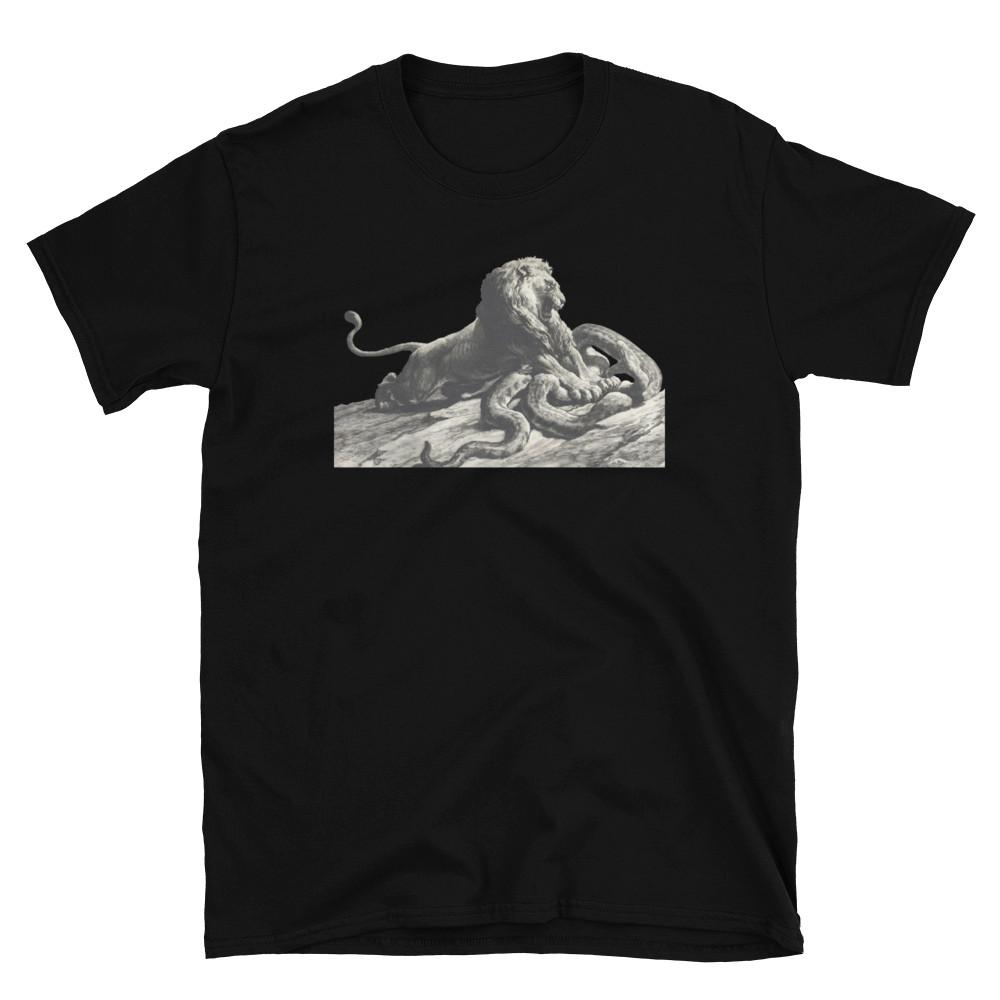 #034;Lion and snake #034; Slay your Serpents Printed TShirt Unisex T-Shirt XXL