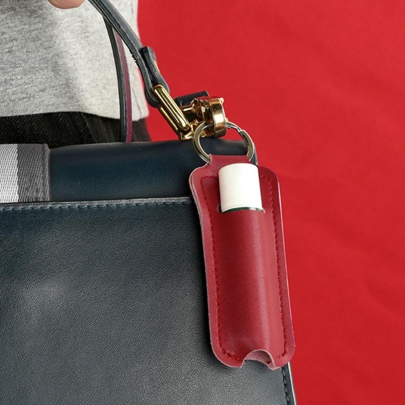 Lipstick Lip Gloss Bag Keychain Holder PU Leather Chapstick Pouch Keyring Portable Lip Balm Packaging Cover Key Chain