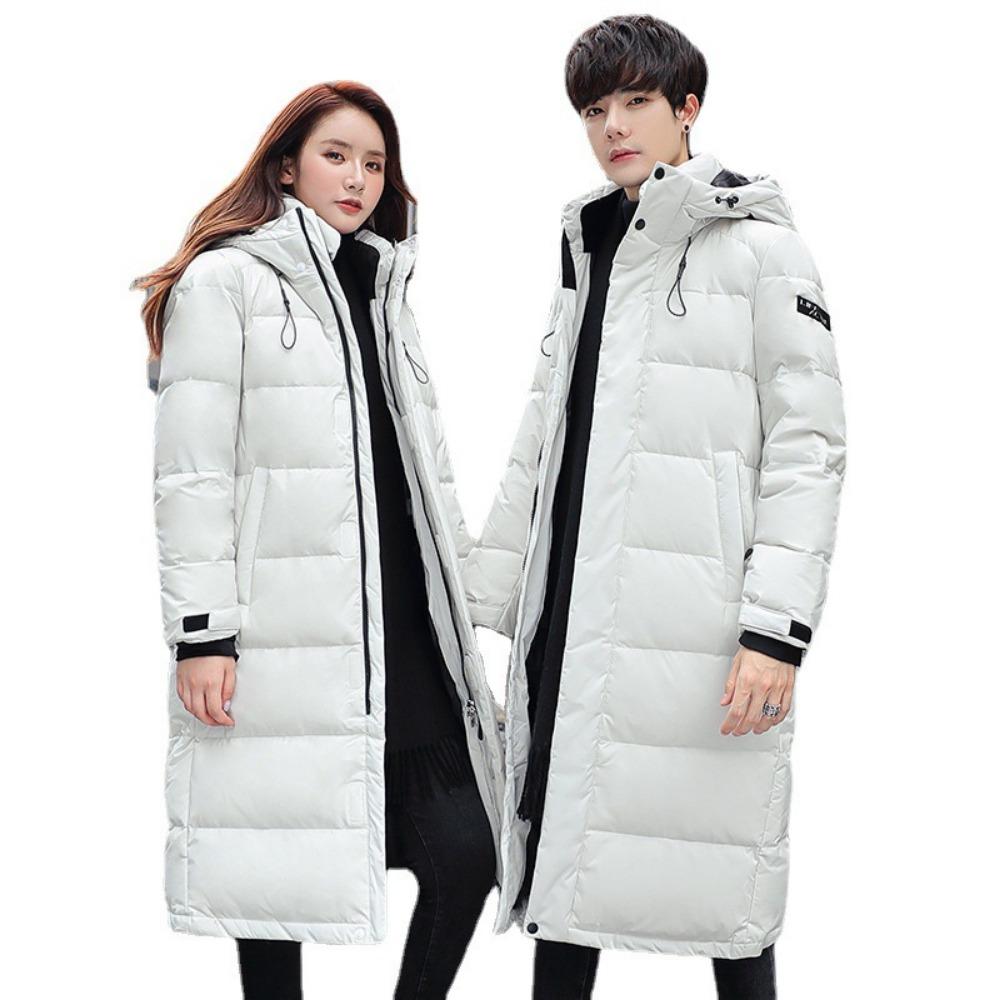 Winter couple down jacket thickened men's and women's down jacket long over knee hooded down jacket warm trendy jacket