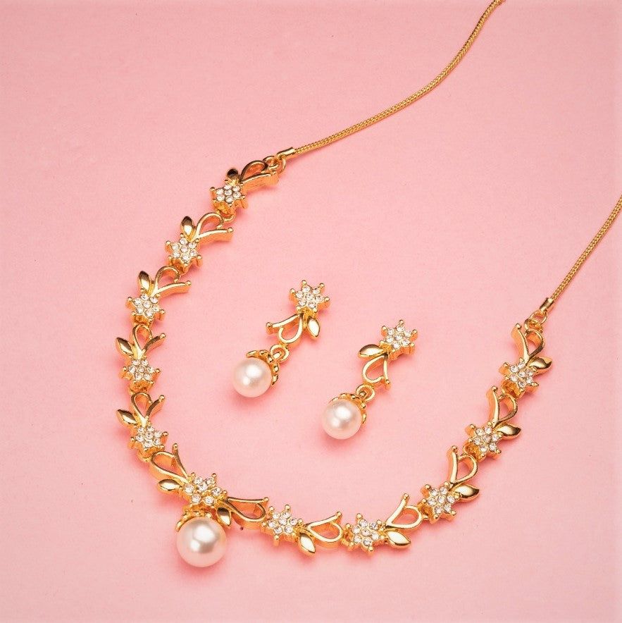 Estele Elegant Gold Plated Bowknot Pearl Necklace Set for Women