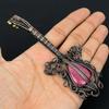 Guitar Shaped Rhodonite Gemstone Copper Wire Wrapped Handmade Jewelry Pendant Indian Jewelry For Her