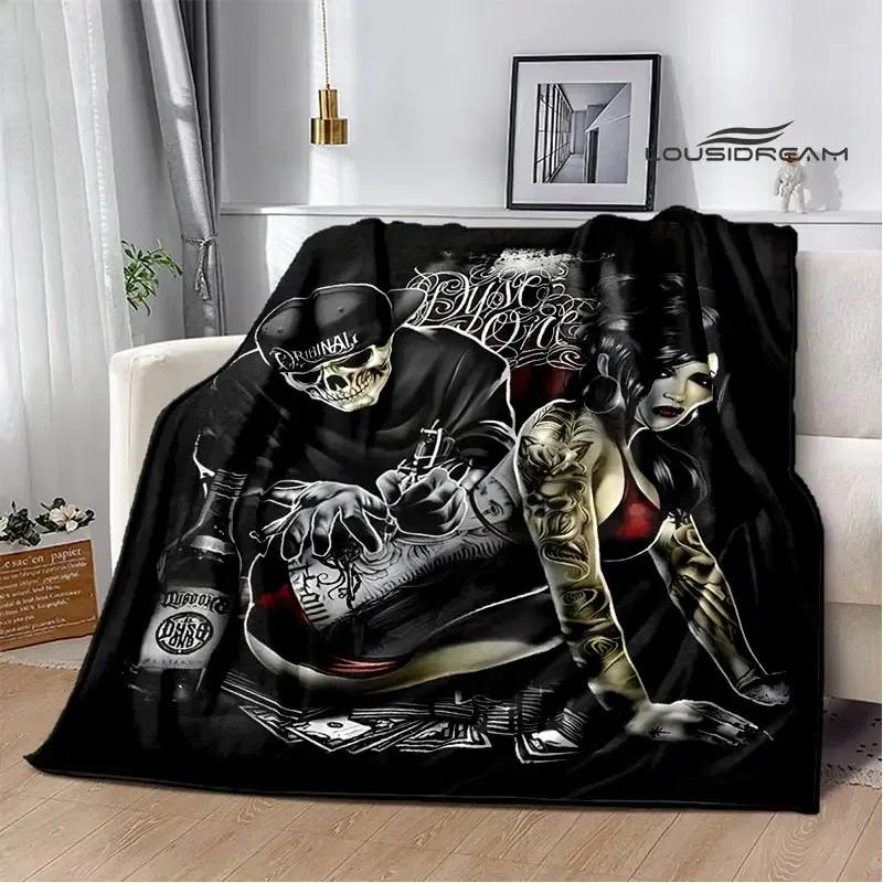 Retro Totenkopf Motorrad bedruckte Decken Picknickdecke Flansch Warme Decke Haus Reise Decken Bettwäsche Geburtstagsgeschenk