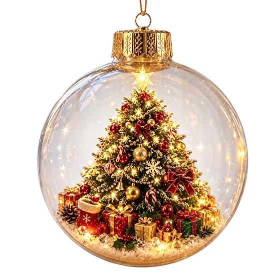 Winter Wonderland Decorations Lighted Clear Christmas Ball Ornaments, Cute Santa Claus/Tree/Snowman/Angel Figure Inside Warm Light Holiday