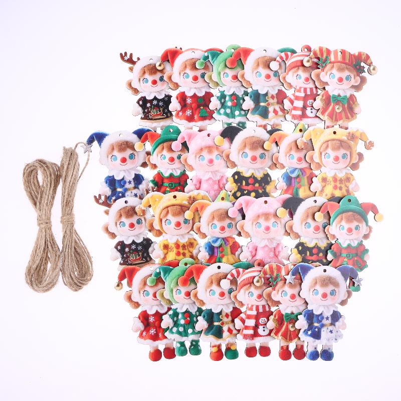 12/24Pcs Colorful Christmas Doll Pendants 2D Printed Wooden Ornaments Courtyard And Festival Party Decorations