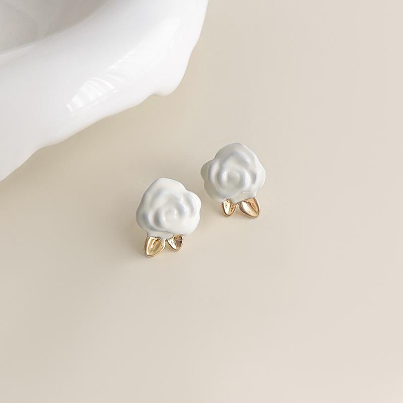 Dripping Enamel Flower Series Real 925 Silver Gold Plant Stud Earrings For Women Small Niche Accessories