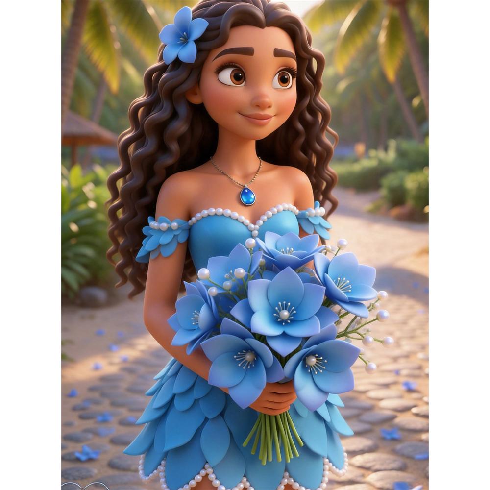 

Disney Pearl Painting Set Moana The Blue Flower Girl in The Sunrise on An Island Sparkling Painting Crafts Home Wall Decoration Handmade Gift 35x45cm