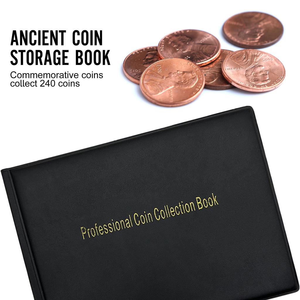 240 Coin Collection Album for Ancient Coin Currency Collection Supplies with Protective Cover Vintage Coin Storage Album