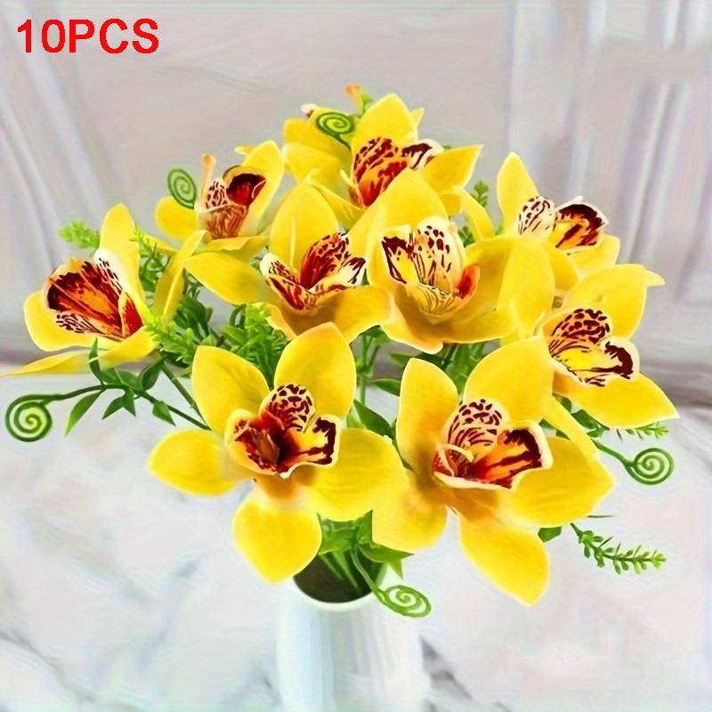 

Bouquet Artificial Orchid Flore White Silk Fake Orchid Flower DIY Wedding Back Road Home Desk Vase Accessories Faux Flores