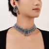 Heavy Industry Retro Diamond Bead Water Drop Earrings, Bohemian Ethnic Style Fashion Collarbone Chain Suit For Women