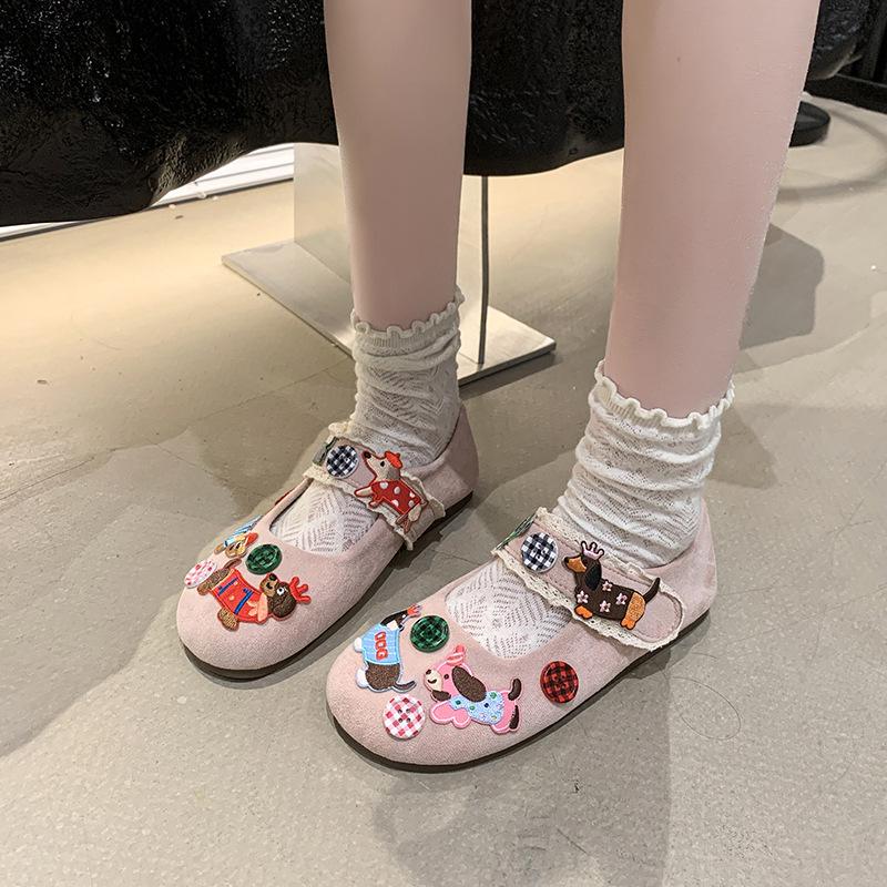 Cute Pink Cartoon Platform Mary Shoes Women's Spring New Single Shoes Velcro One Pedal College Style Flats