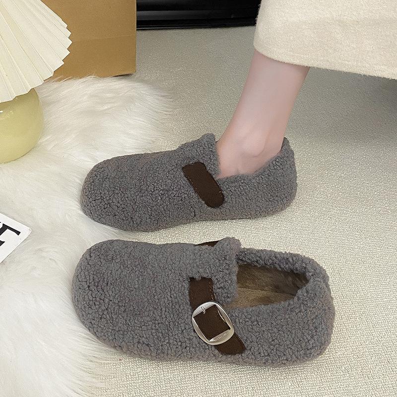 Thick-soled Bag Head Velvet Warm Cotton Shoes for Women In the Autumn and Winter of 2025, the New Korean Version of One-pedal Casual Outer Cotton Shoe