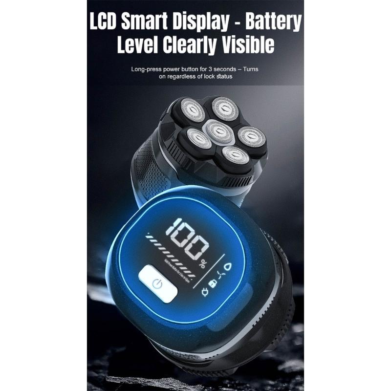 Efficient Men's Bald Head Electric Razors Digital Display Shaver Portable Beard Trimmer for Travel and Home Use