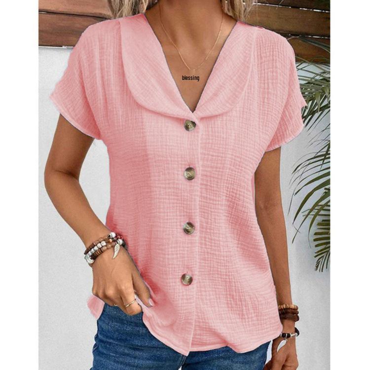 Summer Solid Color Short-Sleeve Button-Up Cardigan for Women