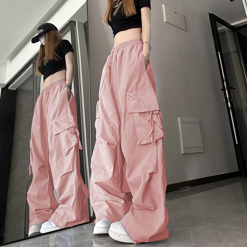 

Женские брюки-карго в стиле хип-хоп Y2K, уличная одежда, Harajuku, повседневные брюки с большими карманами, корейские свободные брюки с высокой талией, шикарный дизайн, однотонные брюки S розовый