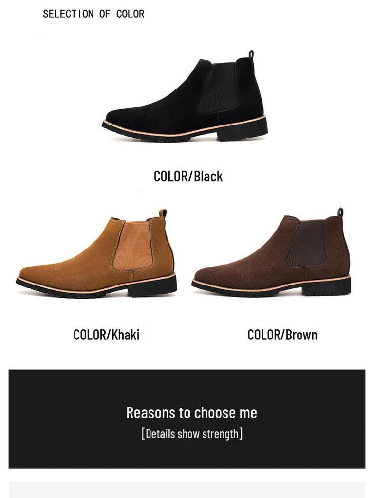 Men's High-Top Suede Leather Chelsea Boots - Autumn/Winter Slip-On Ankle Boots, Plus Size, Formal/Casual Use