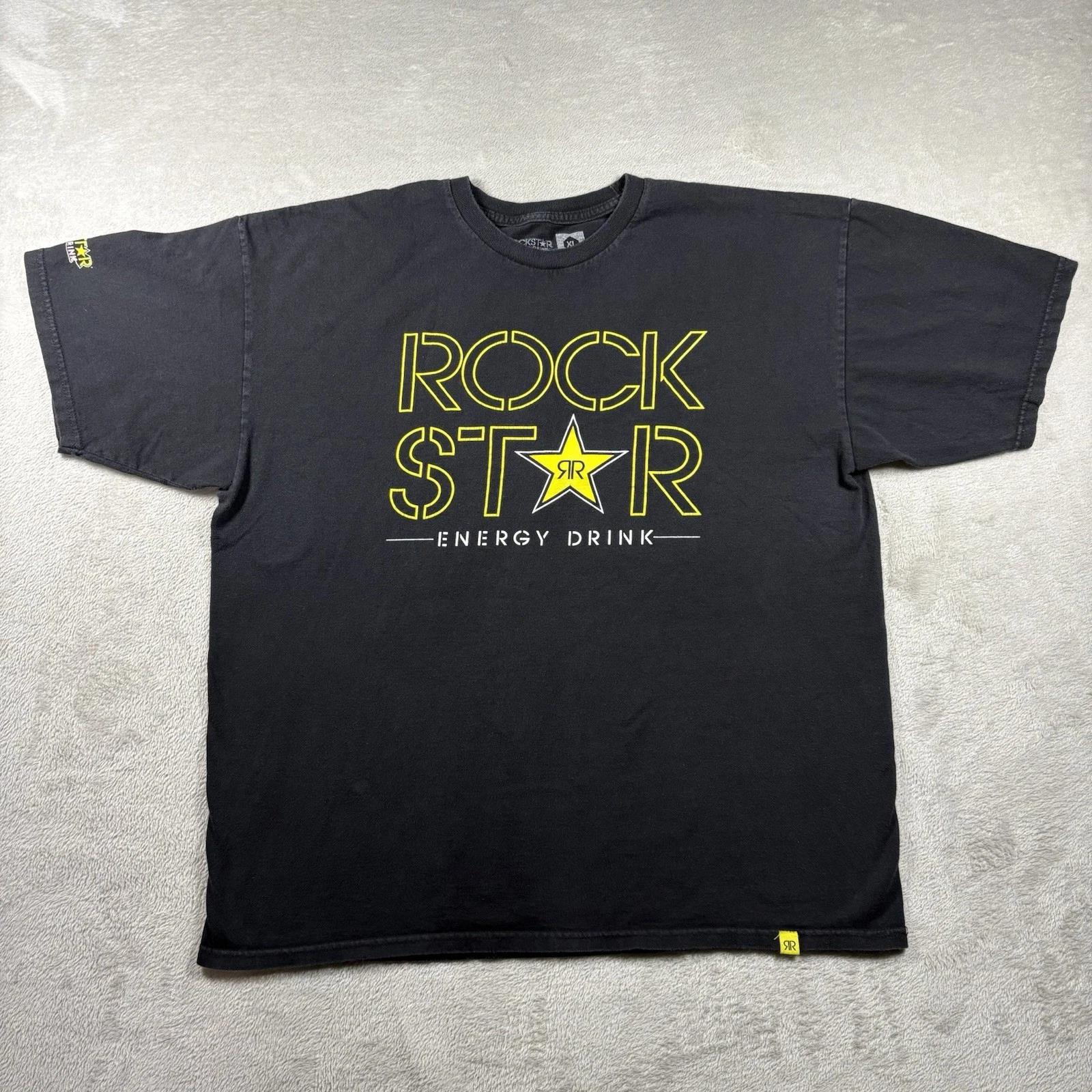 Vintage Y2K Rockstar Energy Drink Men’s XL Spell Out Logo Black T-Shirt #1192 XL