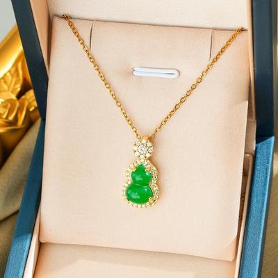 Emerald Zircon Temperament Necklace: Japanese & Korean-Inspired Titanium Steel Gourd Design for Women