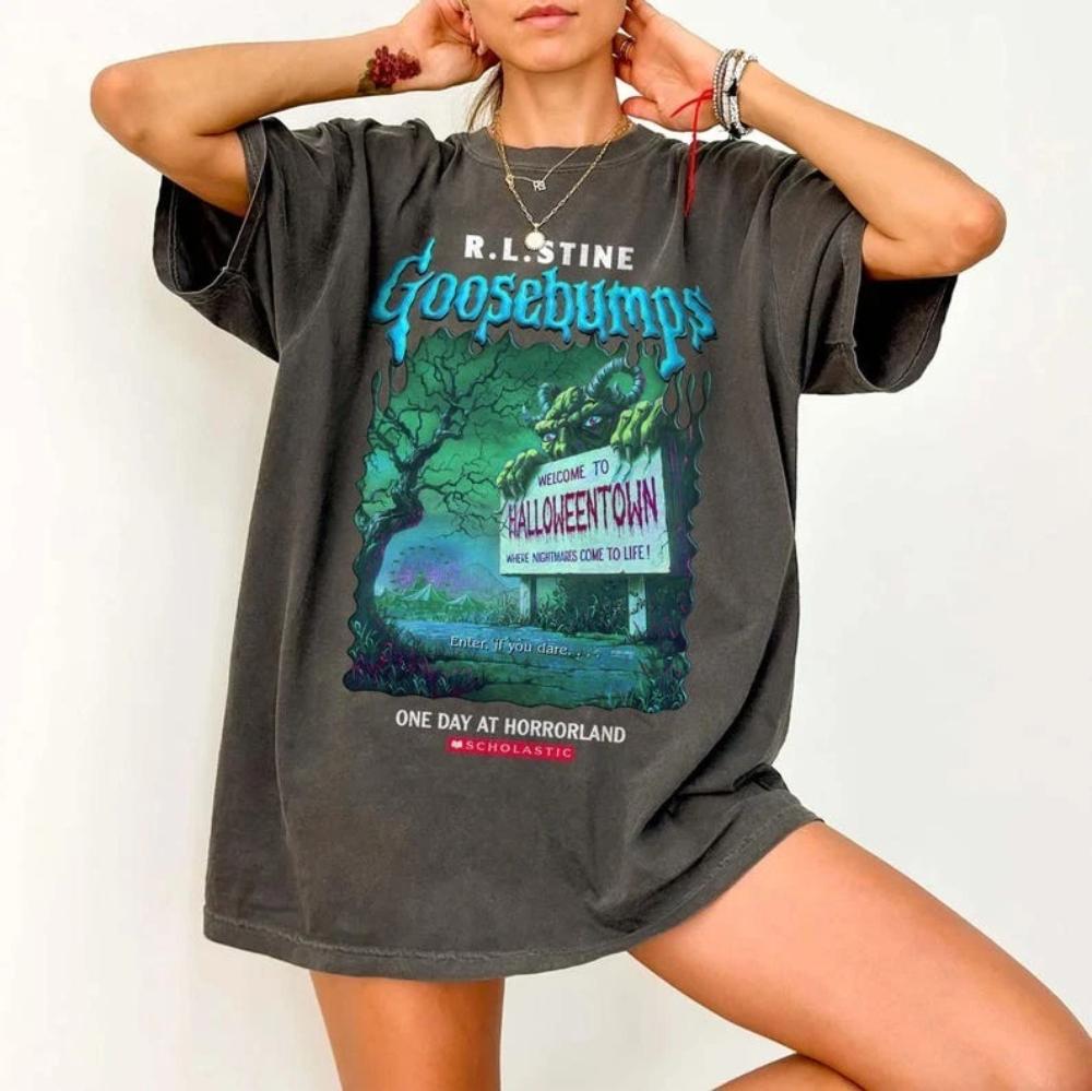 Koszulka Horror Park Goosebumps unisex wygodny luźny krój czysta bawełna wszechstronny casualowy styl gotycka koszulka oversize