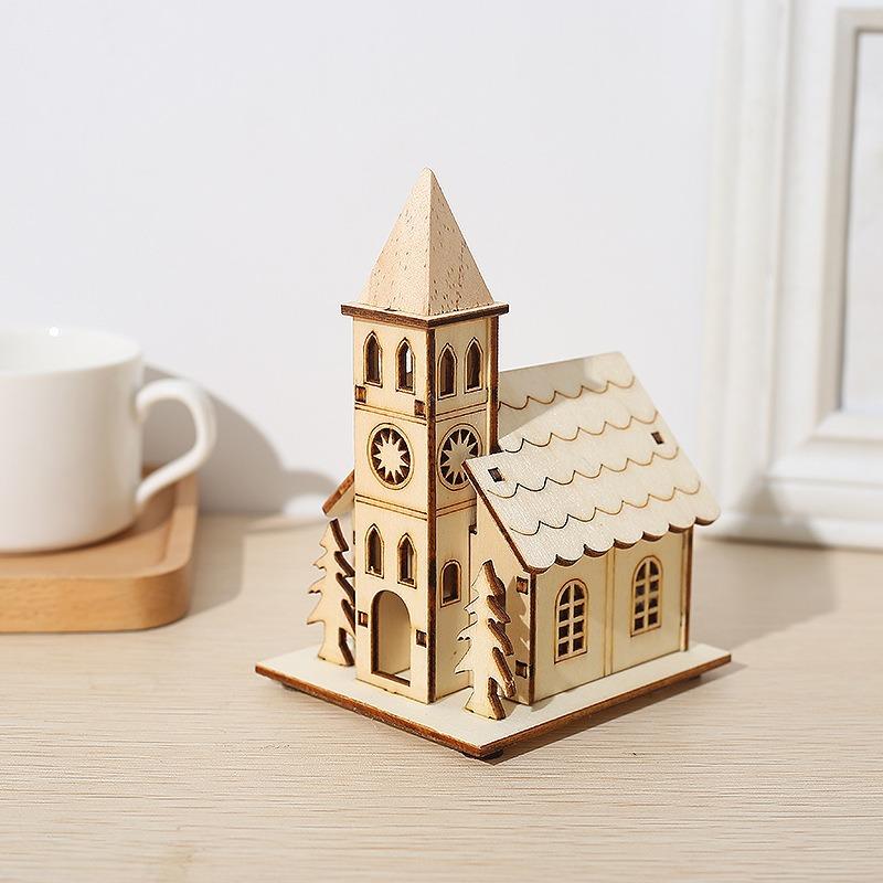 

Christmas Festival Led Light Wood House Christmas Tree Decorations for Home Decoration Wooden House DIY Gift Window Decoration