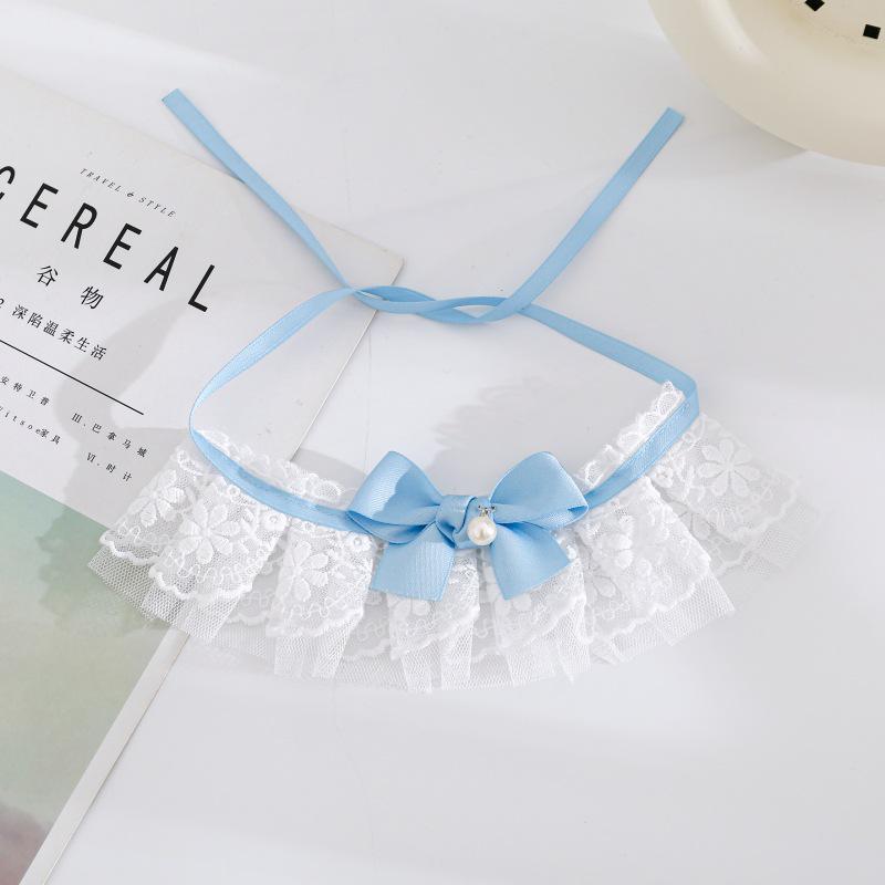 Pet Lace Pearl Collar: Plush Cat Necklace & Cute Dog Saliva Towel