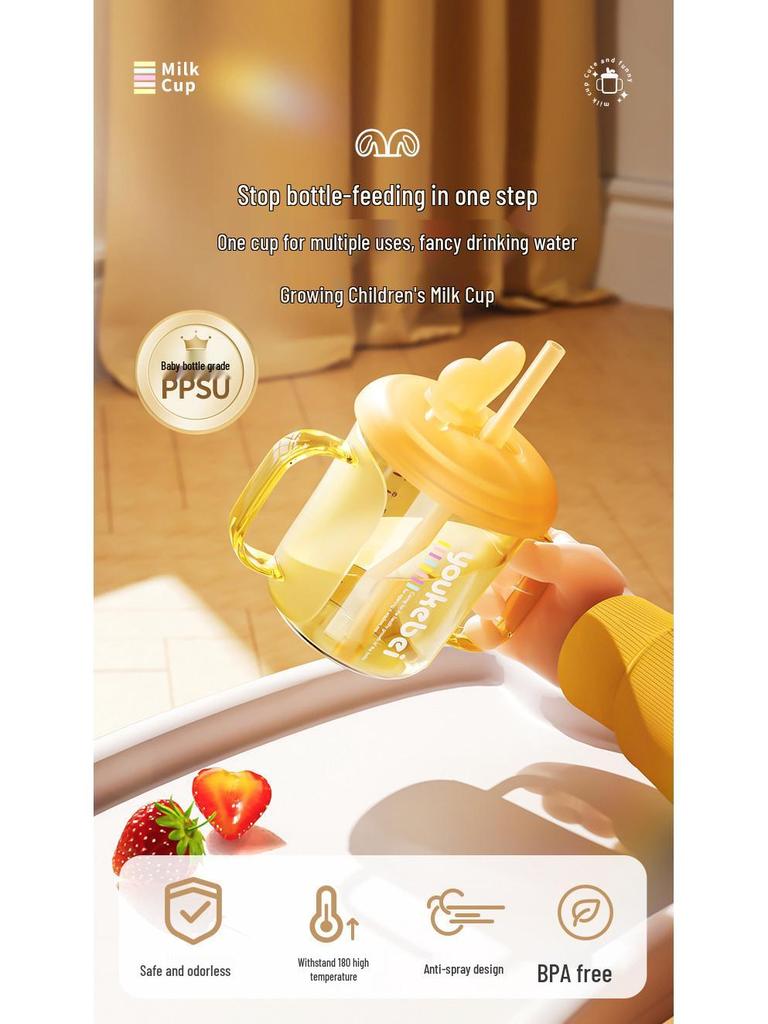 PPSU Children's Double-Handled Sippy Cup with Straw – Insulated and Heat-Resistant for Milk, Juice, and Water.