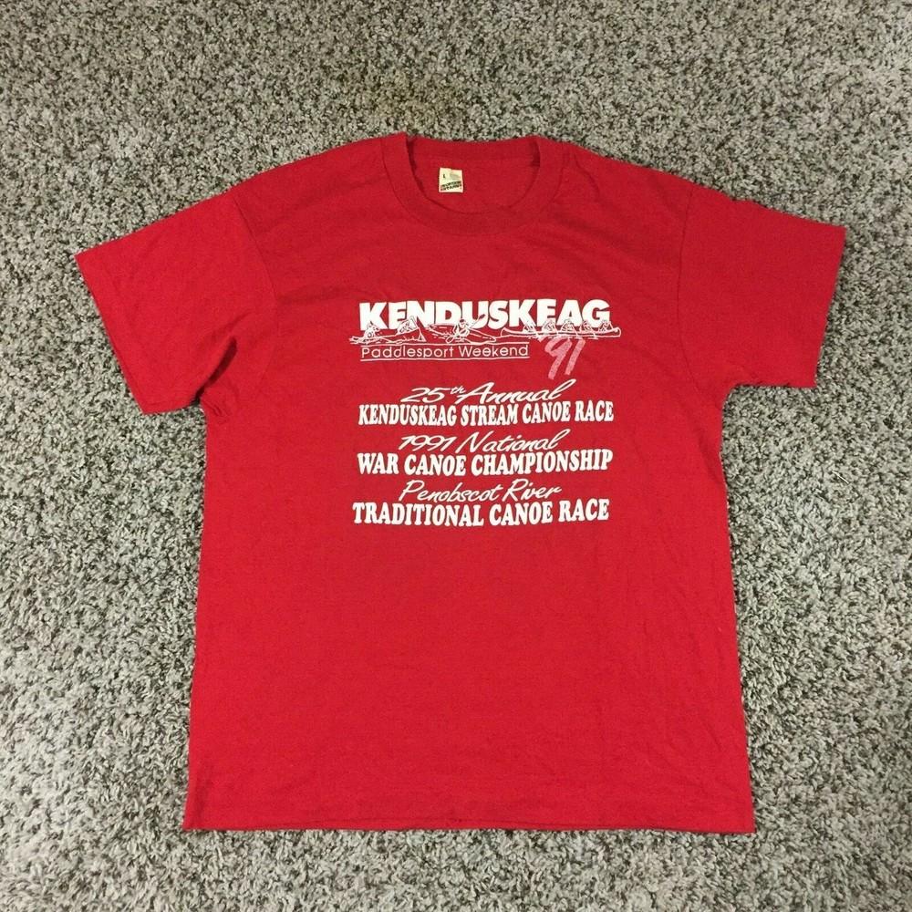 Винтаж 90-е Гонка на каноэ Кендускеаг Мужской Размер L Красная Футболка Военный Гребной Спорт Экранные Звезды Унисекс Футболка M