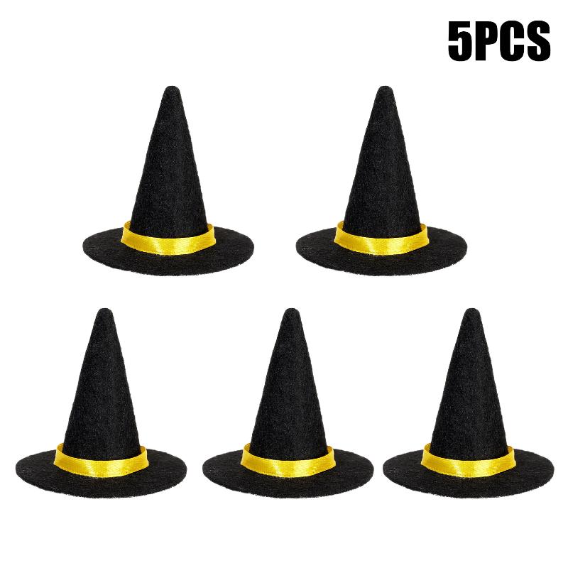 5Pcs Mini Felt Witch Hats Small Wizard Hat Decor For Wine Bottle Cup Table Ornament Halloween Party Bar Home Scene Decoration