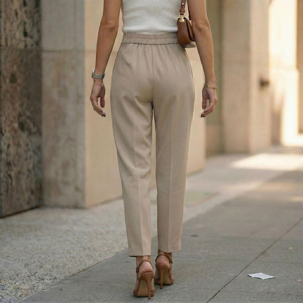 Women's Fashionable Color Casual Trousers With Pockets, Straight Leg, Cropped Suit Trousers