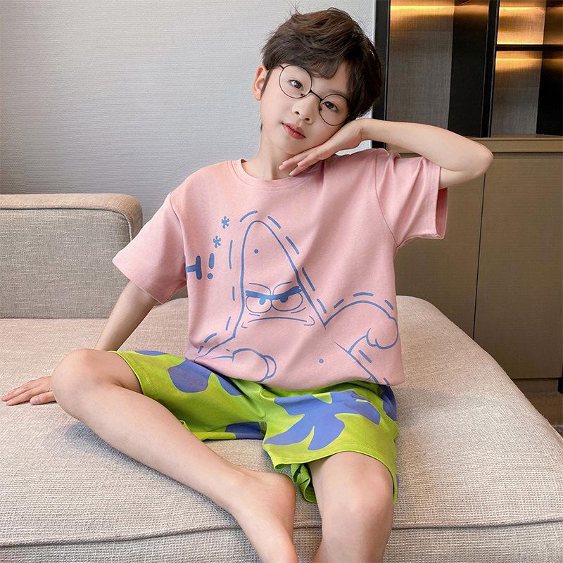 Boys' Summer Cartoon Pajama Set - Loose Fit Short Sleeve and Shorts for Kids