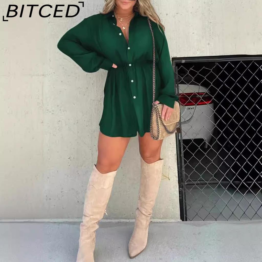 BITCED Autumn Women's Fashion Solid-Colour Long-Sleeved Shirt and Trousers Set