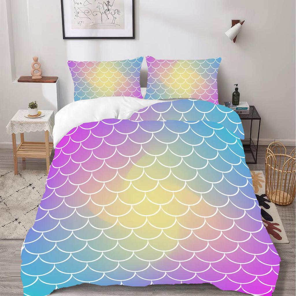 Bed Rainbow Three-Piece Color Gradual Change Flash 3D Digital Printing Kit