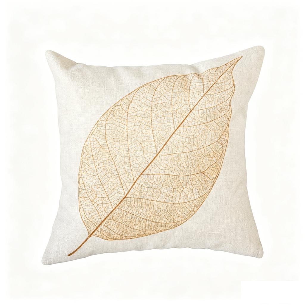 Minimalist Leaf Skeleton Throw Pillow Cover, Neutral Linen Cushion Cover for Modern & Farmhouse Decor