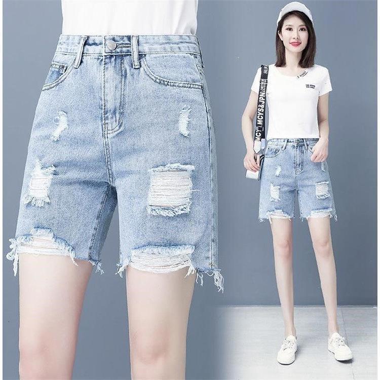 Women's High Waist Ripped Denim Shorts - Summer Trendy, Slim Straight Leg, Wide Leg Design